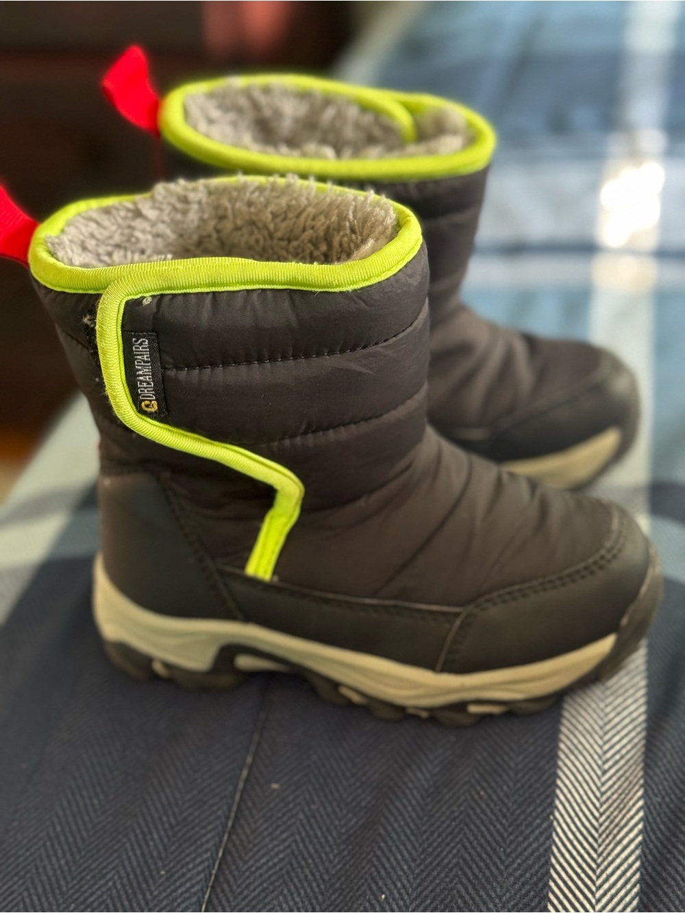 Dream Pairs Kids Gray Snow Boots with Neon Lime Trim